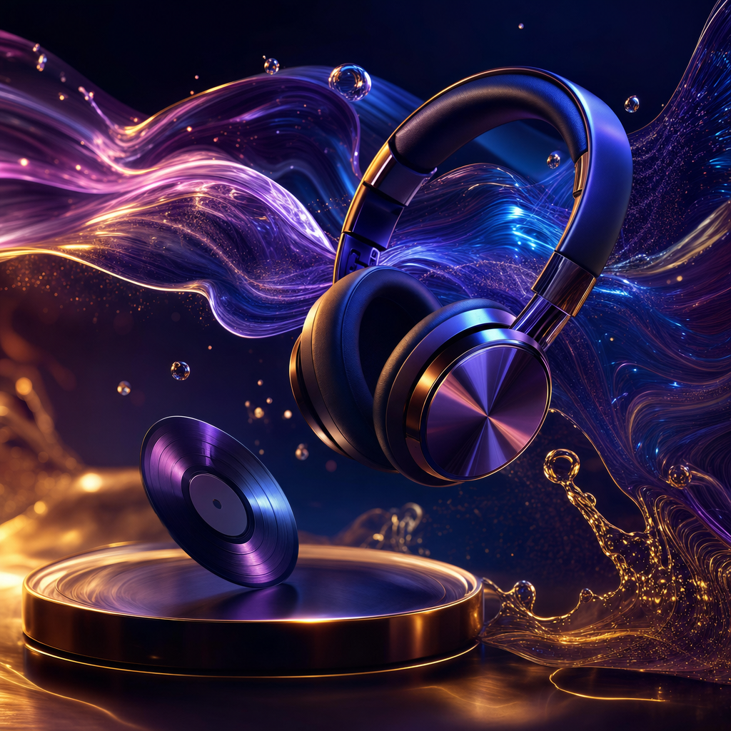 Abstract music and brand sonic identity imagery with headphones and waveforms