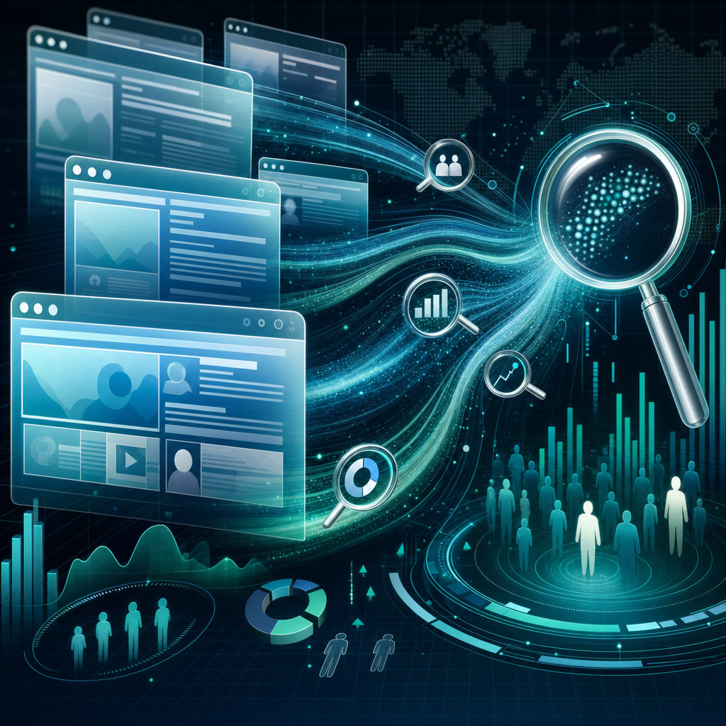 Live web research and competitive intelligence concept with data streams